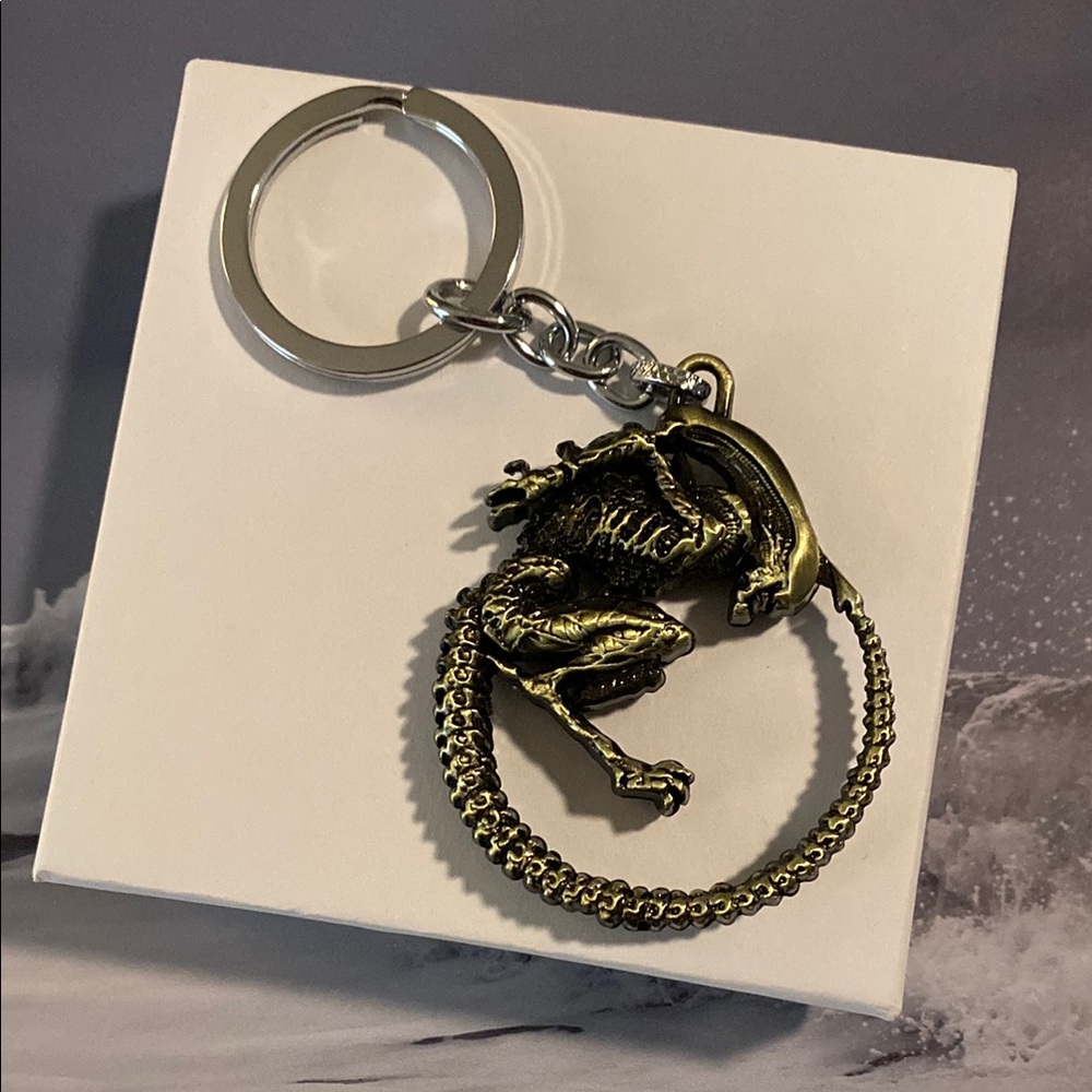 Aliens vs Predators Metal Gold Keychain with Intricate Design